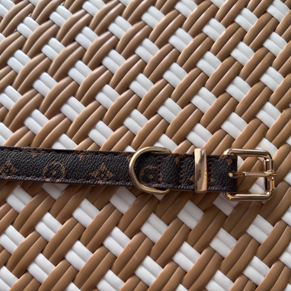 Monogram Brown Dog Pet Collar Gold Hardware Adjustable Size M 16” - Picture 2 of 10